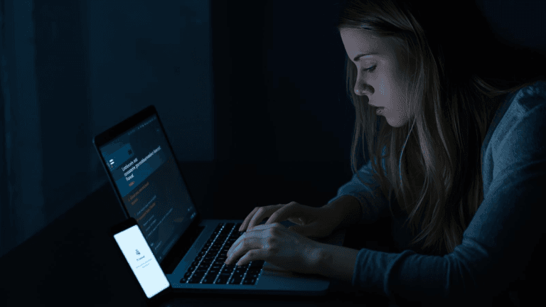 A person reviews suspicious automated messages and fraud alerts on their devices, illustrating the rise of AI powered fraud.