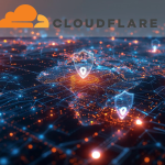Global internet network visualization with security shields, edge servers, and data flows representing modern web protection and performance infrastructure.