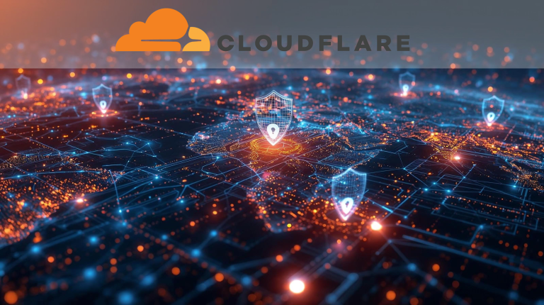 Global internet network visualization with security shields, edge servers, and data flows representing modern web protection and performance infrastructure.
