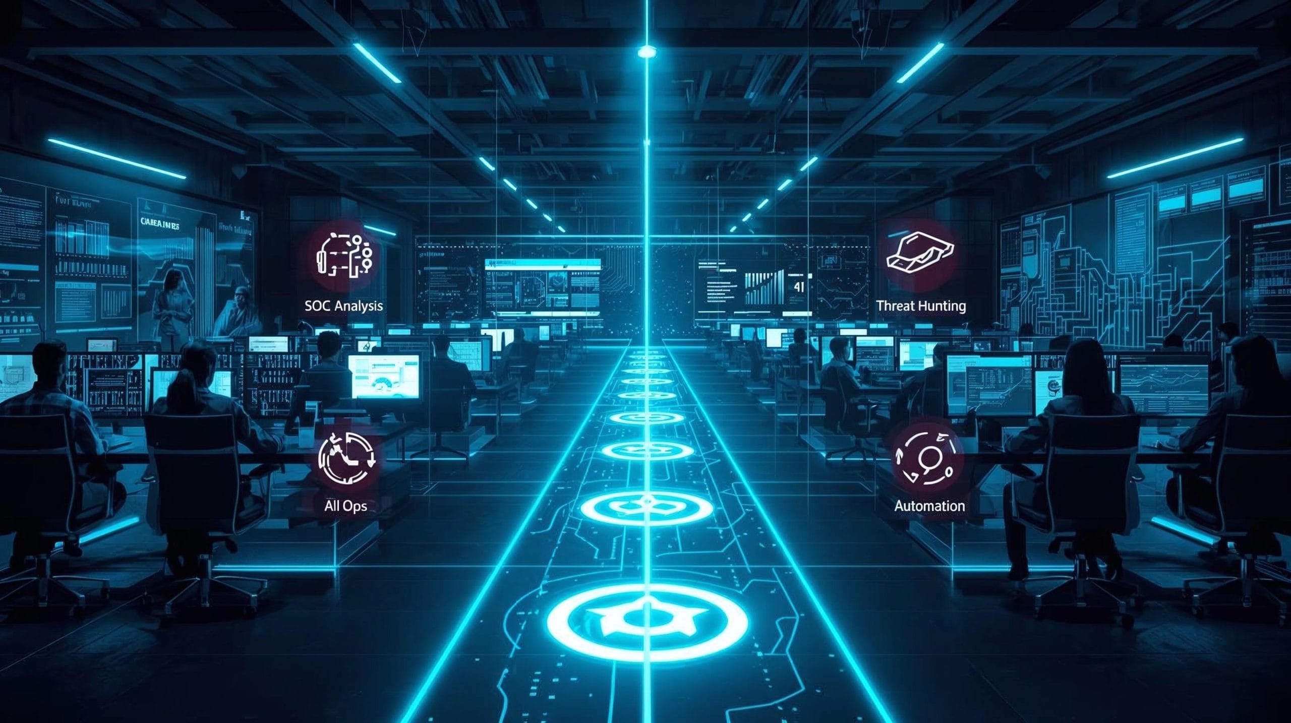 Cybersecurity analysts working alongside AI-powered tools with a glowing talent pipeline illustrating how artificial intelligence is reshaping security careers.