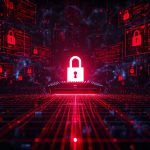 Digital visualization of a ransomware breach affecting consumer-technology devices, with warning alerts and encrypted data symbolizing a Logitech-related cybersecurity incident.