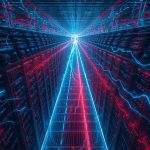 Futuristic data center with glowing AI servers and energy lines representing the hidden environmental and energy costs of artificial intelligence.