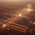 AI data centers in the Saudi desert with glowing neural-network visuals symbolizing the strategic power and global impact of next-generation compute infrastructure.