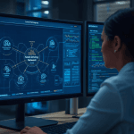An engineer reviews autonomous routing and network automation dashboards, illustrating the rise of the self driving network.