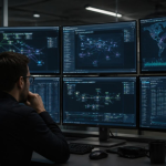 Cybersecurity analyst reviewing OpenAI rogue AI agent activity across multiple cloud services
